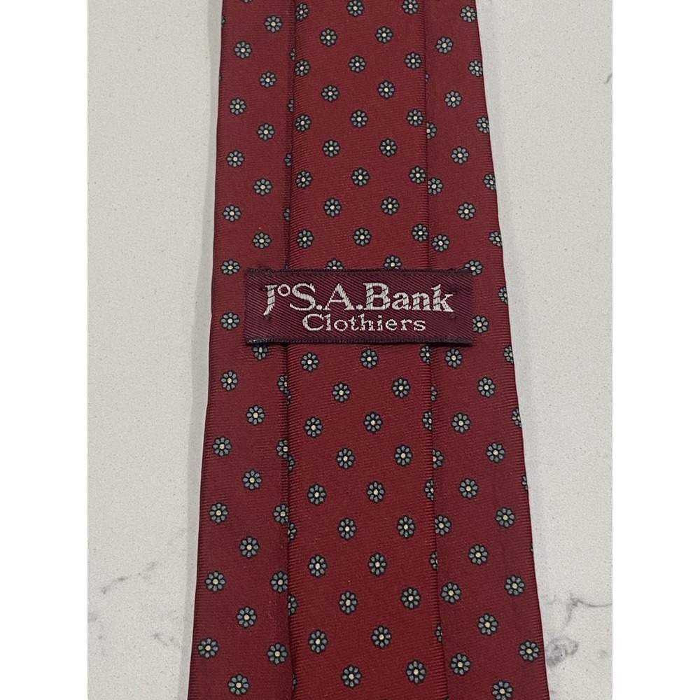 Vintage Jos. A. Bank 100% Silk Tie | Classic Red & Blue Floral Geometric Pattern